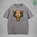 BOGGO  One Eyed TigerInterest Printed Washed T-Shirt 230G Multicolor Loose Trendy Fashionable 100%Cotton Short Sleeve Top