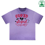 BOGGO  God of Love is Stupid Printed Dirty Wash T-Shirt 230G Multicolor Loose Trendy Fashionable 100%Cotton Short Sleeve Top
