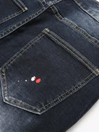 BOGGO Men y2k Stretchy Denim jeans Ripped Skinny Letter Print elastic waist Casual pants for men Hole Slim Fit Denim Hip Hop Trousers
