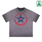 BOGGO  All American Boy Printed Dirty Wash T-Shirt 230G Multicolor Loose Trendy Fashionable 100%Cotton Short Sleeve Top