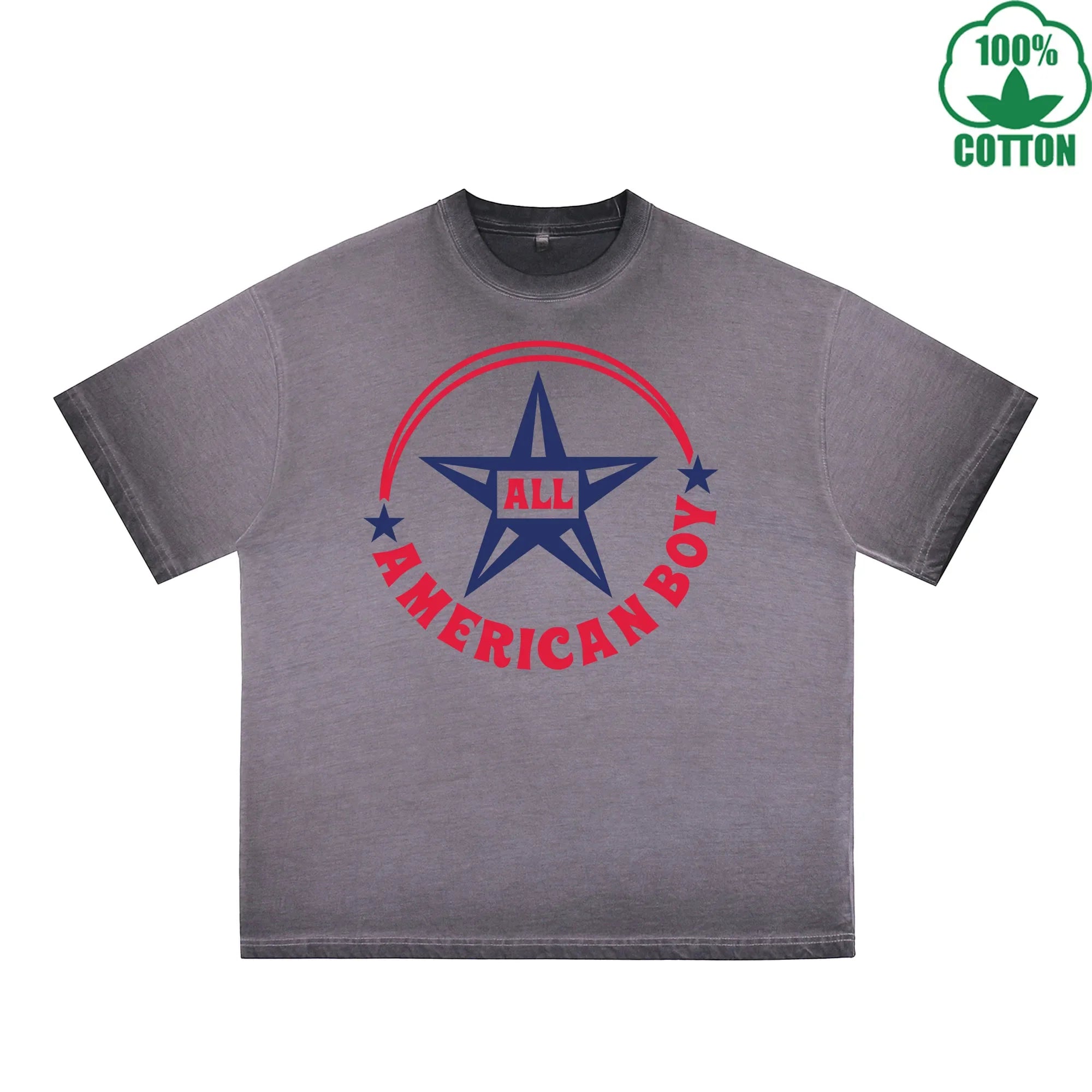 BOGGO  All American Boy Printed Dirty Wash T-Shirt 230G Multicolor Loose Trendy Fashionable 100%Cotton Short Sleeve Top