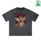 BOGGO  God of Love Printed Dirty WashT-Shirt 230G Multicolor Loose Trendy Short Sleeves Fashionable 100%Cotton Top
