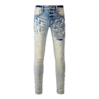 BOGGO High Street Men's Jeans American Distressed Dark Black Coated Blank Stretch Skinny Button Fly Ripped Pants Trousers