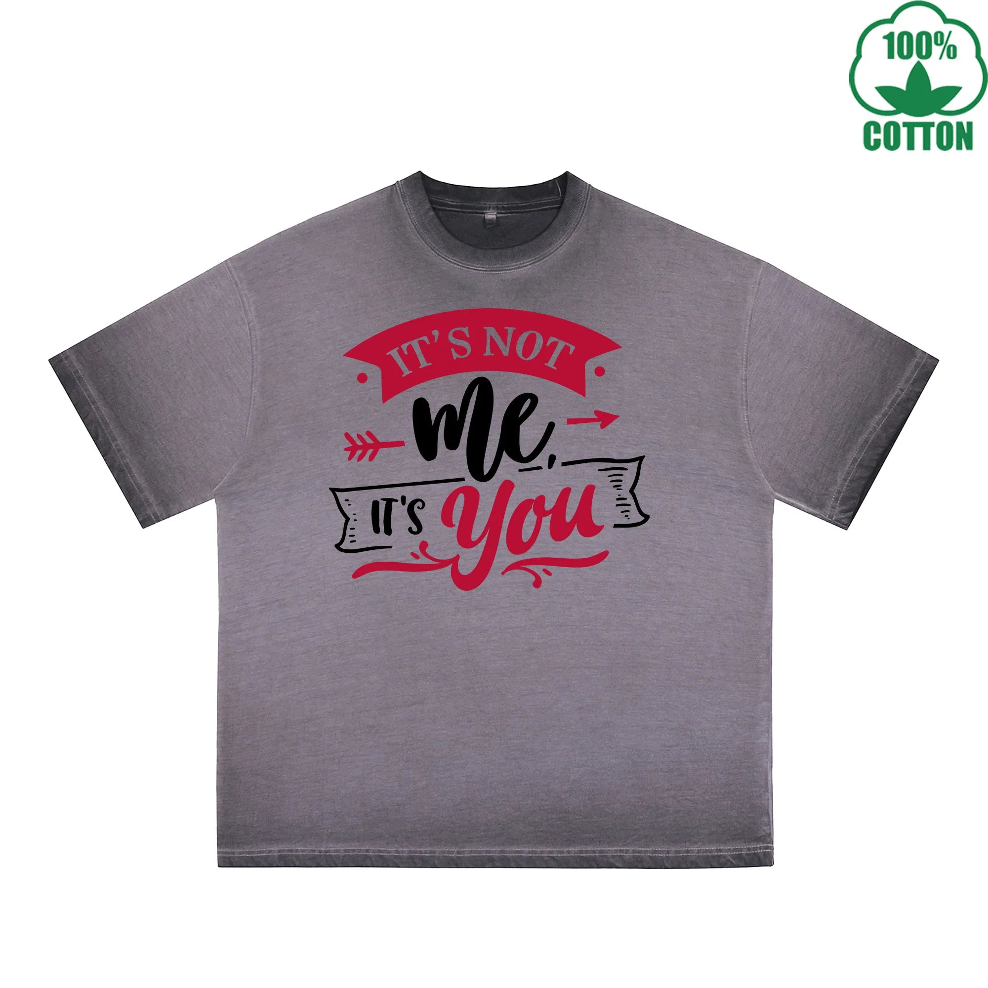 BOGGO  It not me It You Printed Dirty Wash T-Shirt 230G Multicolor Loose Trendy Fashionable 100%Cotton Short Sleeve Top