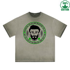 BOGGO  Irish Be There With You Printed Dirty Wash T-Shirt 230G Multicolor Loose Trendy Fashionable 100%Cotton Short Sleeve Top