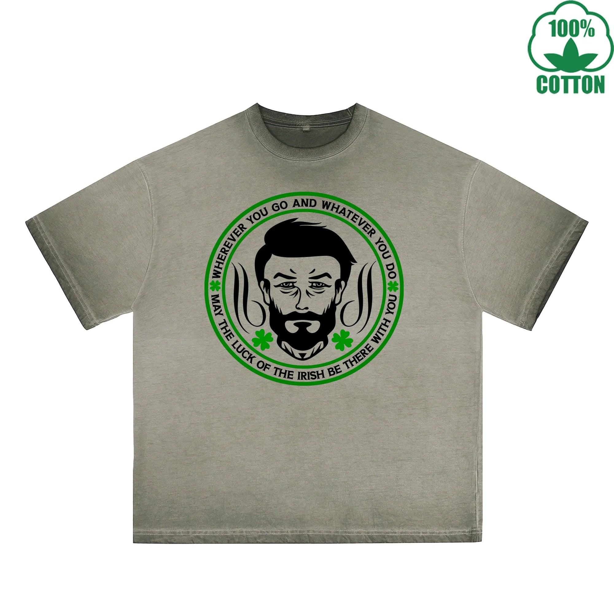 BOGGO  Irish Be There With You Printed Dirty Wash T-Shirt 230G Multicolor Loose Trendy Fashionable 100%Cotton Short Sleeve Top