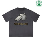 BOGGO  Whistle Call Printed Dirty Wash T-Shirt 230G Multicolor Loose Trendy Fashionable 100%Cotton Short Sleeve Top