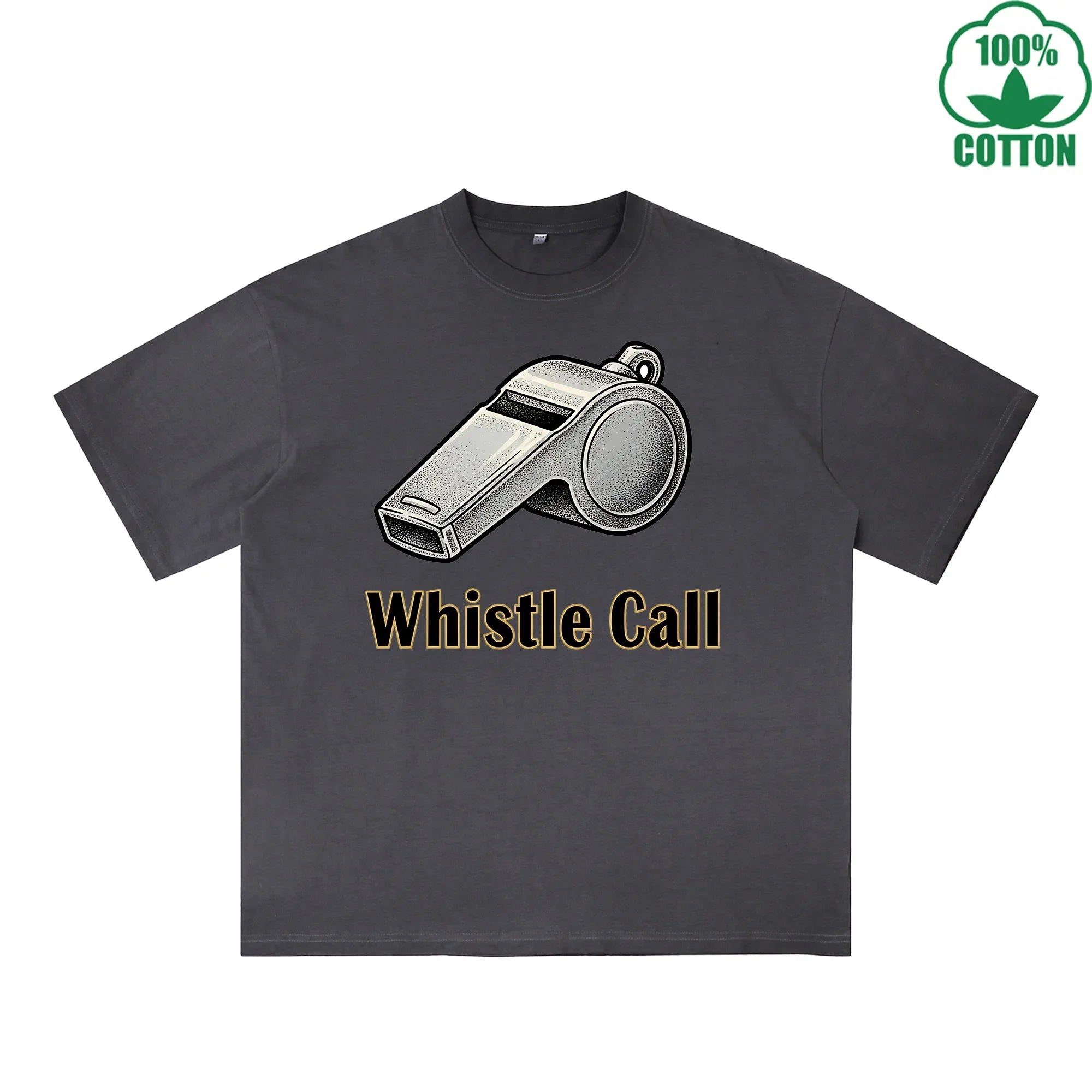 BOGGO  Whistle Call Printed Dirty Wash T-Shirt 230G Multicolor Loose Trendy Fashionable 100%Cotton Short Sleeve Top