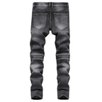 BOGGO Men's New Casual Motorcycle Jeans Hip Hop Street Riding Stretch Slim Fit Straight Pants Patchwork Fashion Denim Trousers Male