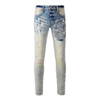 BOGGO High Street Men's Jeans American Distressed Dark Black Coated Blank Stretch Skinny Button Fly Ripped Pants Trousers