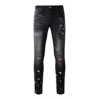BOGGO High Street Men's Jeans American Distressed Dark Black Coated Blank Stretch Skinny Button Fly Ripped Pants Trousers