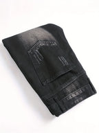 Men¡¯s trendy streetwear: black ripped straight-leg jeans ¨C an excellent gift for husbands or boyfriends.