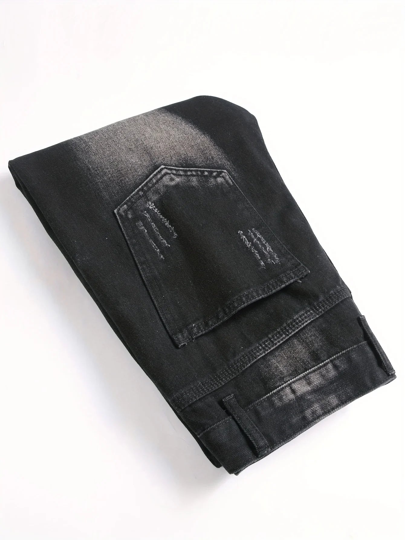 Men¡¯s trendy streetwear: black ripped straight-leg jeans ¨C an excellent gift for husbands or boyfriends.