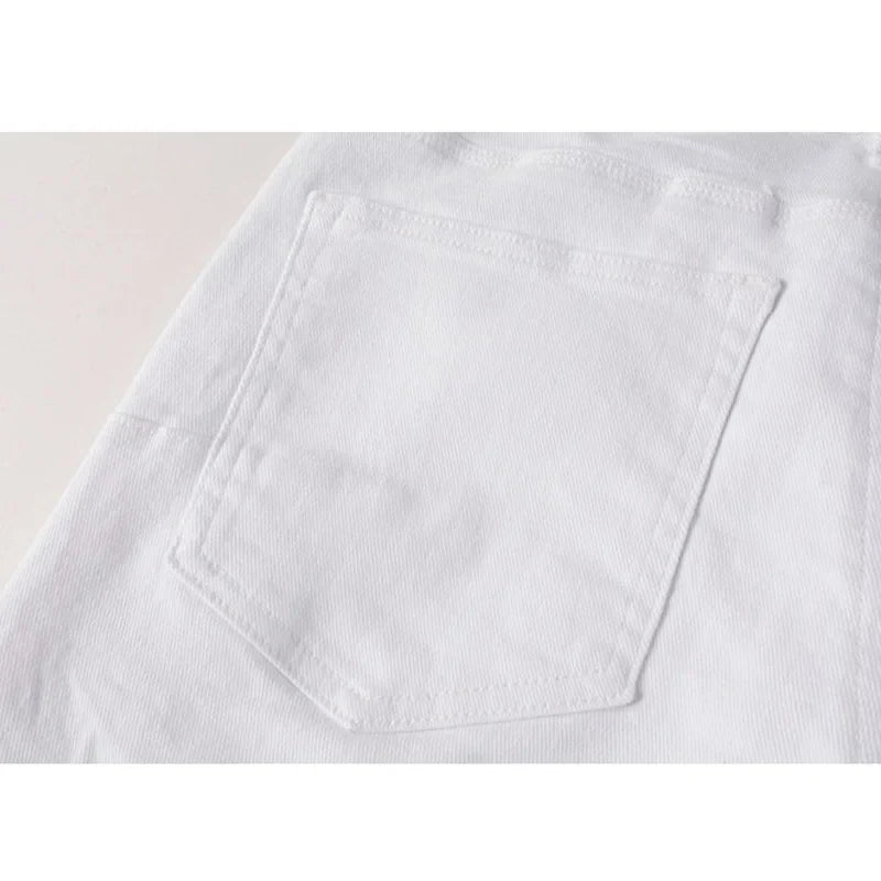 BOGGO Spring New Men's White Skinny Jeans High Quality Slim Fit Trousers Streetwear Hip Hop Style Casual Fashion Stretch Denim Pants