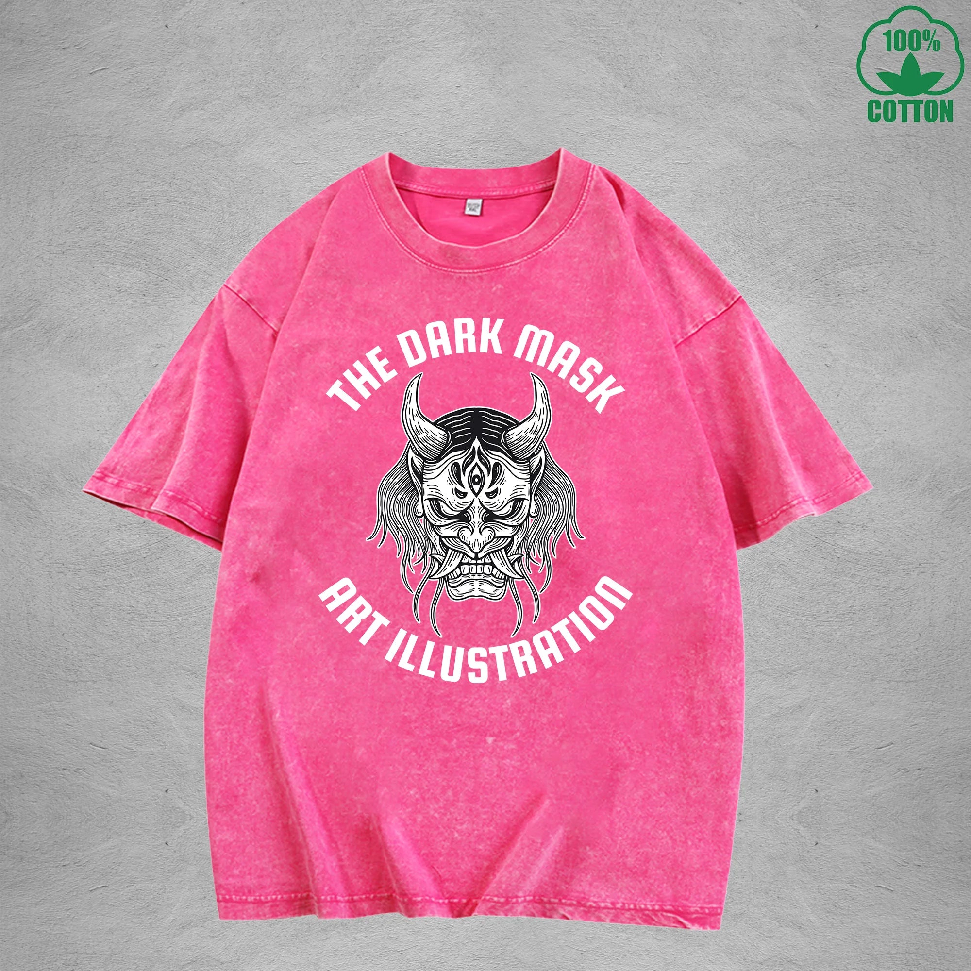 BOGGO  The Dark MaskInterest Printed Washed T-Shirt 230G Multicolor Loose Trendy Fashionable 100%Cotton Short Sleeve Top