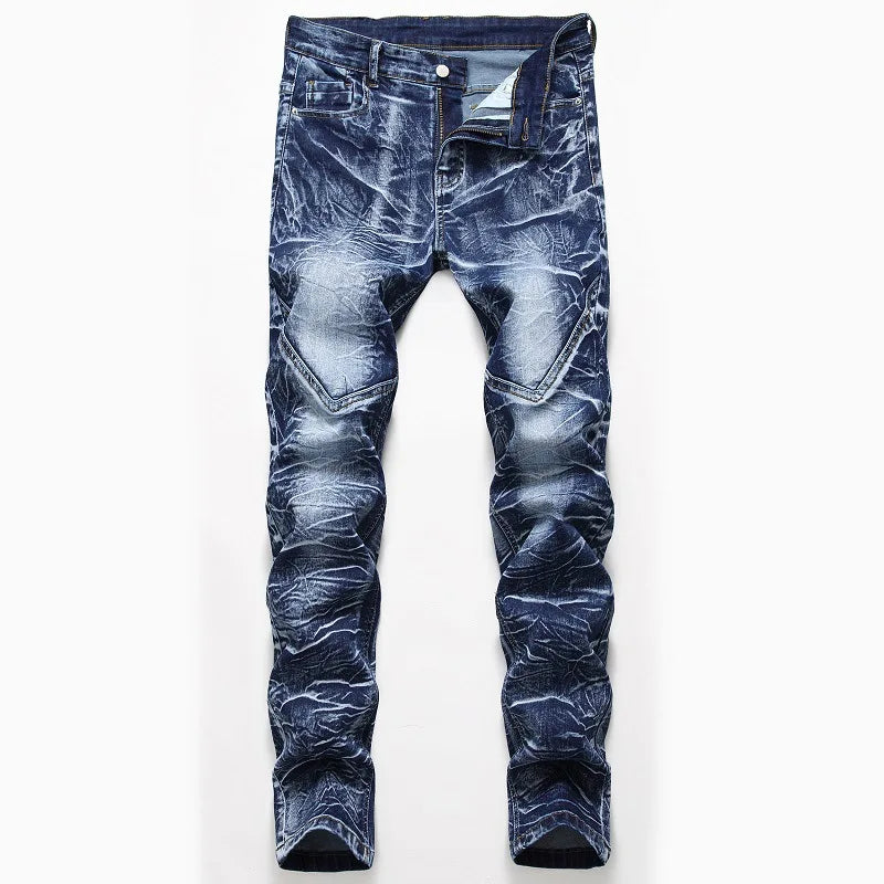 BOGGO Men's Blue Stretch Jeans, Washed and Bleached Straight-leg Denim Pants, Asian Sizes 28¨C42. New 2026
