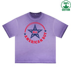 BOGGO  All American Boy Printed Dirty Wash T-Shirt 230G Multicolor Loose Trendy Fashionable 100%Cotton Short Sleeve Top