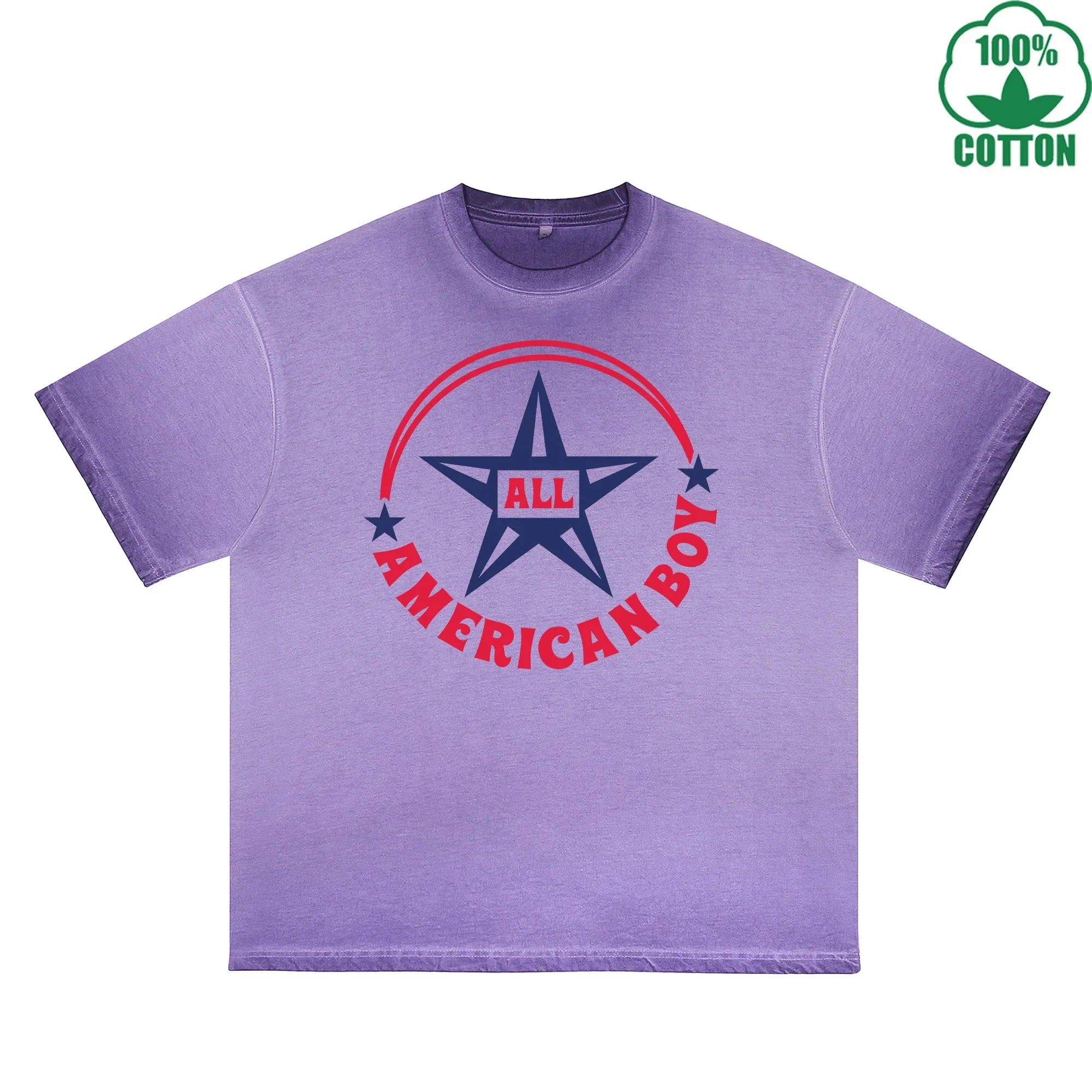 BOGGO  All American Boy Printed Dirty Wash T-Shirt 230G Multicolor Loose Trendy Fashionable 100%Cotton Short Sleeve Top