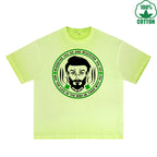 BOGGO  Irish Be There With You Printed Dirty Wash T-Shirt 230G Multicolor Loose Trendy Fashionable 100%Cotton Short Sleeve Top