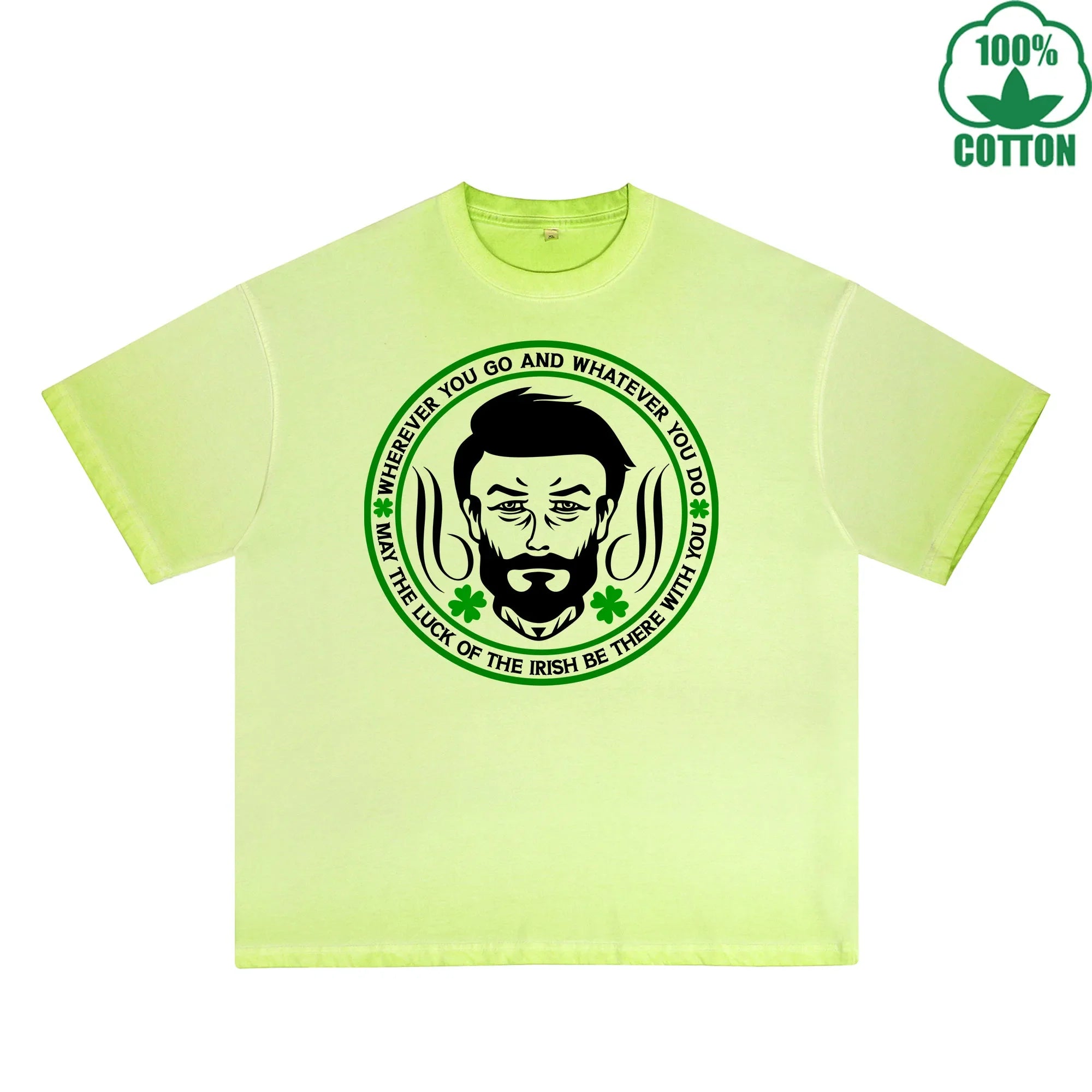 BOGGO  Irish Be There With You Printed Dirty Wash T-Shirt 230G Multicolor Loose Trendy Fashionable 100%Cotton Short Sleeve Top