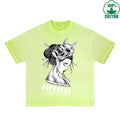 BOGGO  Japanese Printed Dirty WashT-Shirt 230G Multicolor Loose Trendy Fashionable 100%Cotton Short Sleeve Top