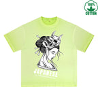 BOGGO  Japanese Printed Dirty WashT-Shirt 230G Multicolor Loose Trendy Fashionable 100%Cotton Short Sleeve Top