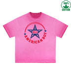 BOGGO  All American Boy Printed Dirty Wash T-Shirt 230G Multicolor Loose Trendy Fashionable 100%Cotton Short Sleeve Top