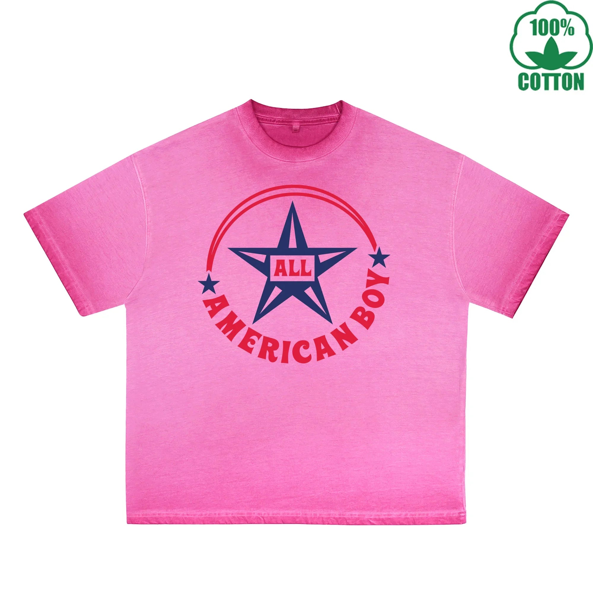 BOGGO  All American Boy Printed Dirty Wash T-Shirt 230G Multicolor Loose Trendy Fashionable 100%Cotton Short Sleeve Top