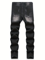 Men¡¯s trendy streetwear: black ripped straight-leg jeans ¨C an excellent gift for husbands or boyfriends.