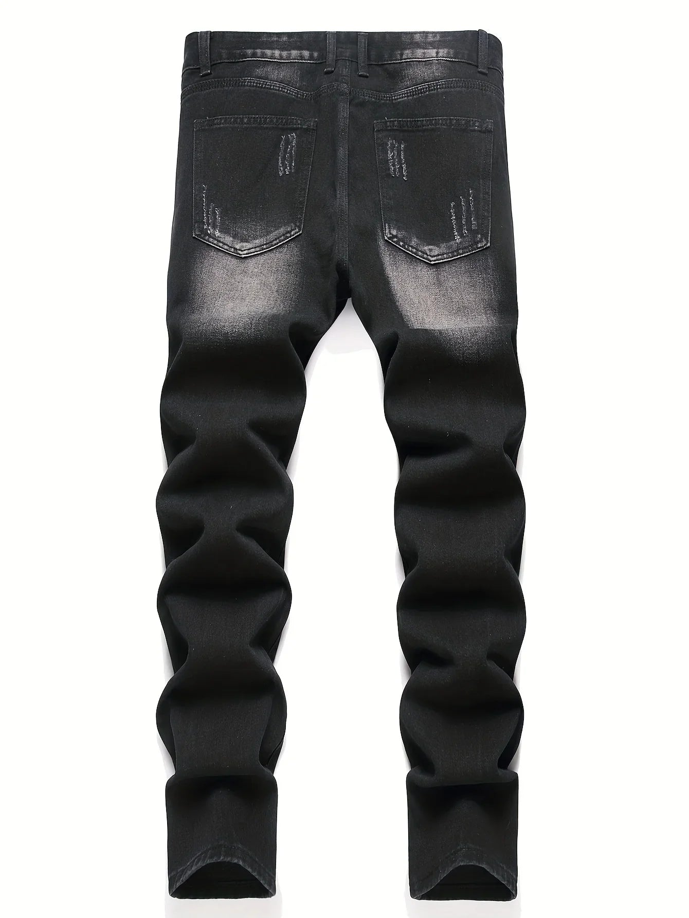 Men¡¯s trendy streetwear: black ripped straight-leg jeans ¨C an excellent gift for husbands or boyfriends.