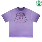 BOGGO  My Best Friend Printed Dirty Wash T-Shirt 230G Multicolor Loose Trendy Fashionable 100%Cotton Short Sleeve Top