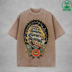 BOGGO  NavigationInterest Printed Washed T-Shirt 230G Multicolor Loose Trendy Fashionable 100%Cotton Short Sleeve Top