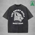 BOGGO  The Angry WolfInterest Printed Washed T-Shirt 230G Multicolor Loose Trendy Fashionable 100%Cotton Short Sleeve Top
