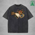 BOGGO  Thorny RoseInterest Printed Washed T-Shirt 230G Multicolor Loose Trendy Fashionable 100%Cotton Short Sleeve Top