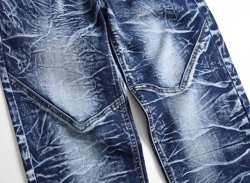 BOGGO Men's Blue Stretch Jeans, Washed and Bleached Straight-leg Denim Pants, Asian Sizes 28¨C42. New 2026