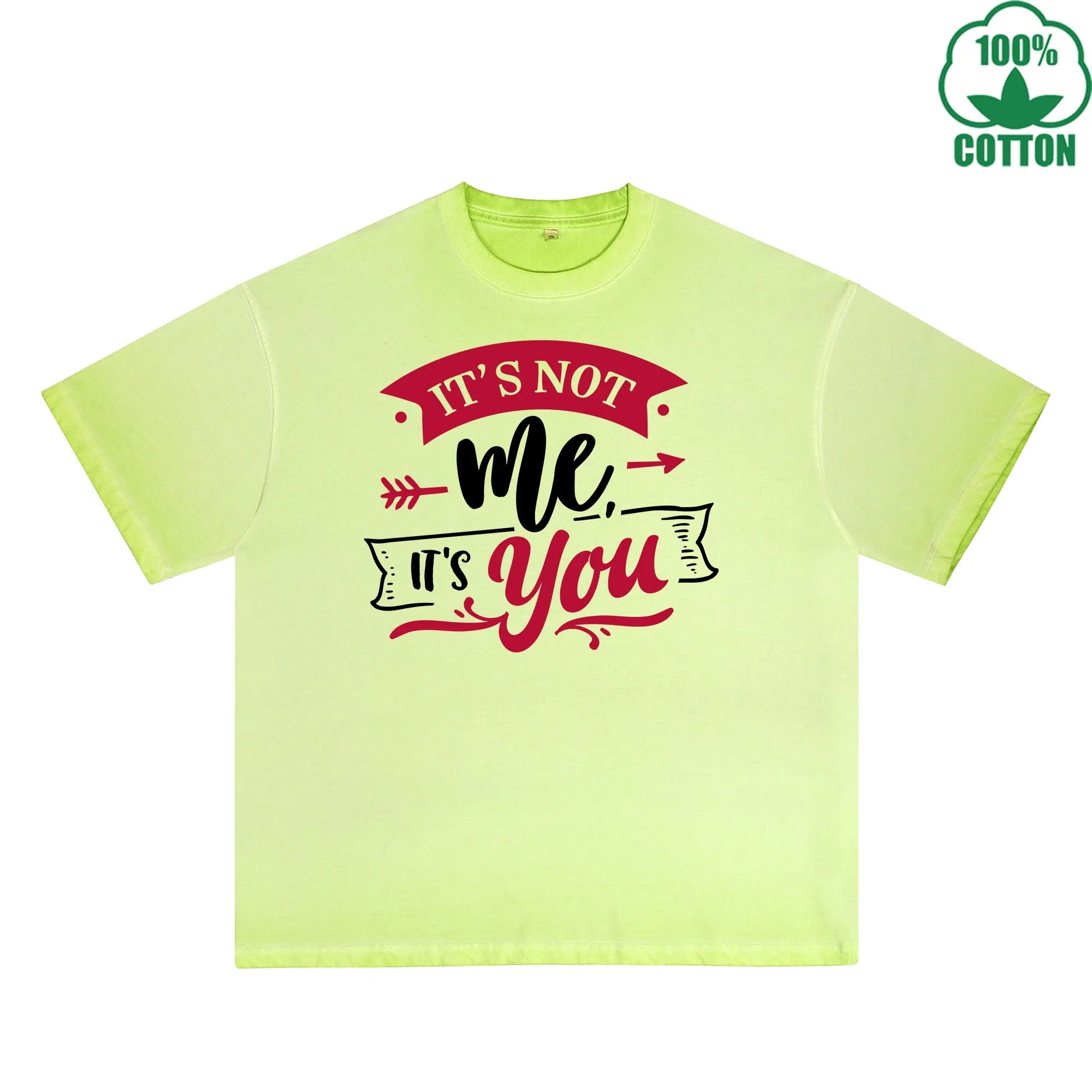 BOGGO  It not me It You Printed Dirty Wash T-Shirt 230G Multicolor Loose Trendy Fashionable 100%Cotton Short Sleeve Top