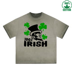 BOGGO  Irish 100% Printed Dirty Wash T-Shirt 230G Multicolor Loose Trendy Fashionable 100%Cotton Short Sleeve Top