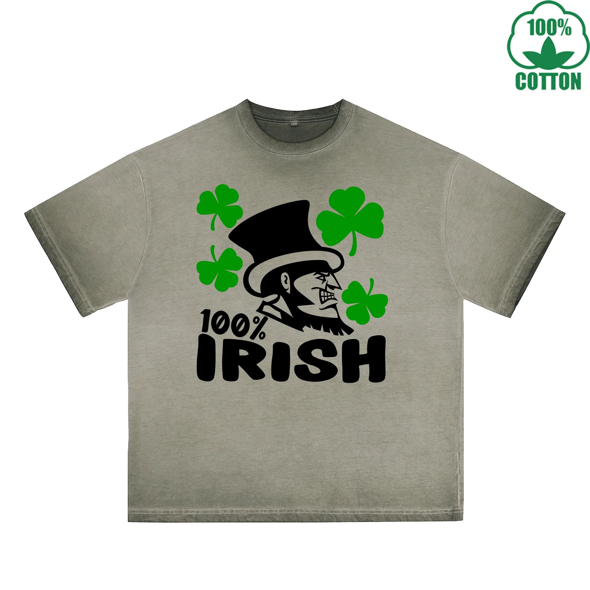 BOGGO  Irish 100% Printed Dirty Wash T-Shirt 230G Multicolor Loose Trendy Fashionable 100%Cotton Short Sleeve Top