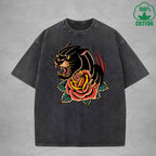 BOGGO  Black PantherInterest Printed Washed T-Shirt 230G Multicolor Loose Trendy Fashionable 100%Cotton Short Sleeve Top