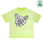 BOGGO  Rose Printed Dirty WashT-Shirt 230G Multicolor Loose Trendy Fashionable 100%Cotton Short Sleeve Top