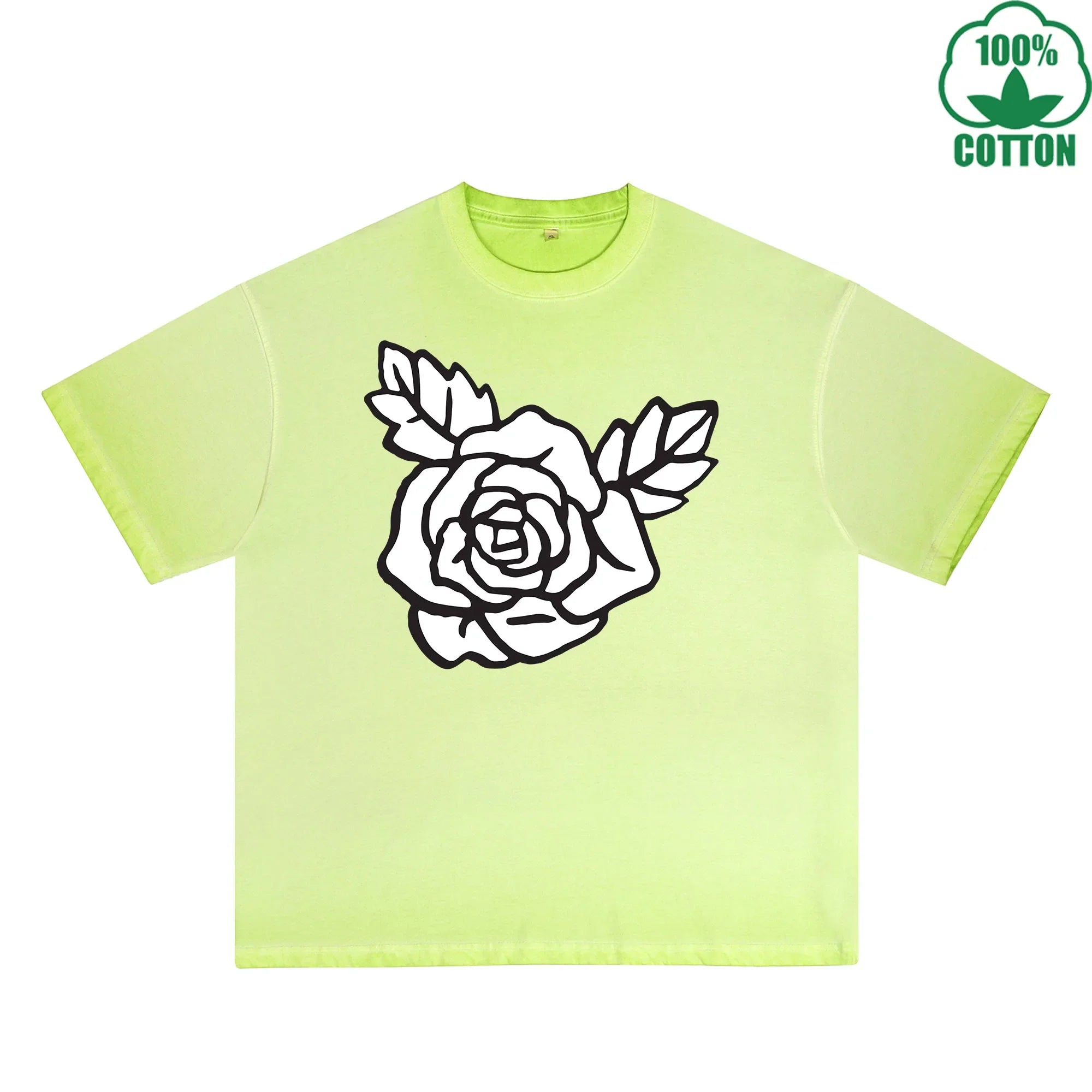 BOGGO  Rose Printed Dirty WashT-Shirt 230G Multicolor Loose Trendy Fashionable 100%Cotton Short Sleeve Top