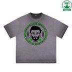 BOGGO  Irish Be There With You Printed Dirty Wash T-Shirt 230G Multicolor Loose Trendy Fashionable 100%Cotton Short Sleeve Top