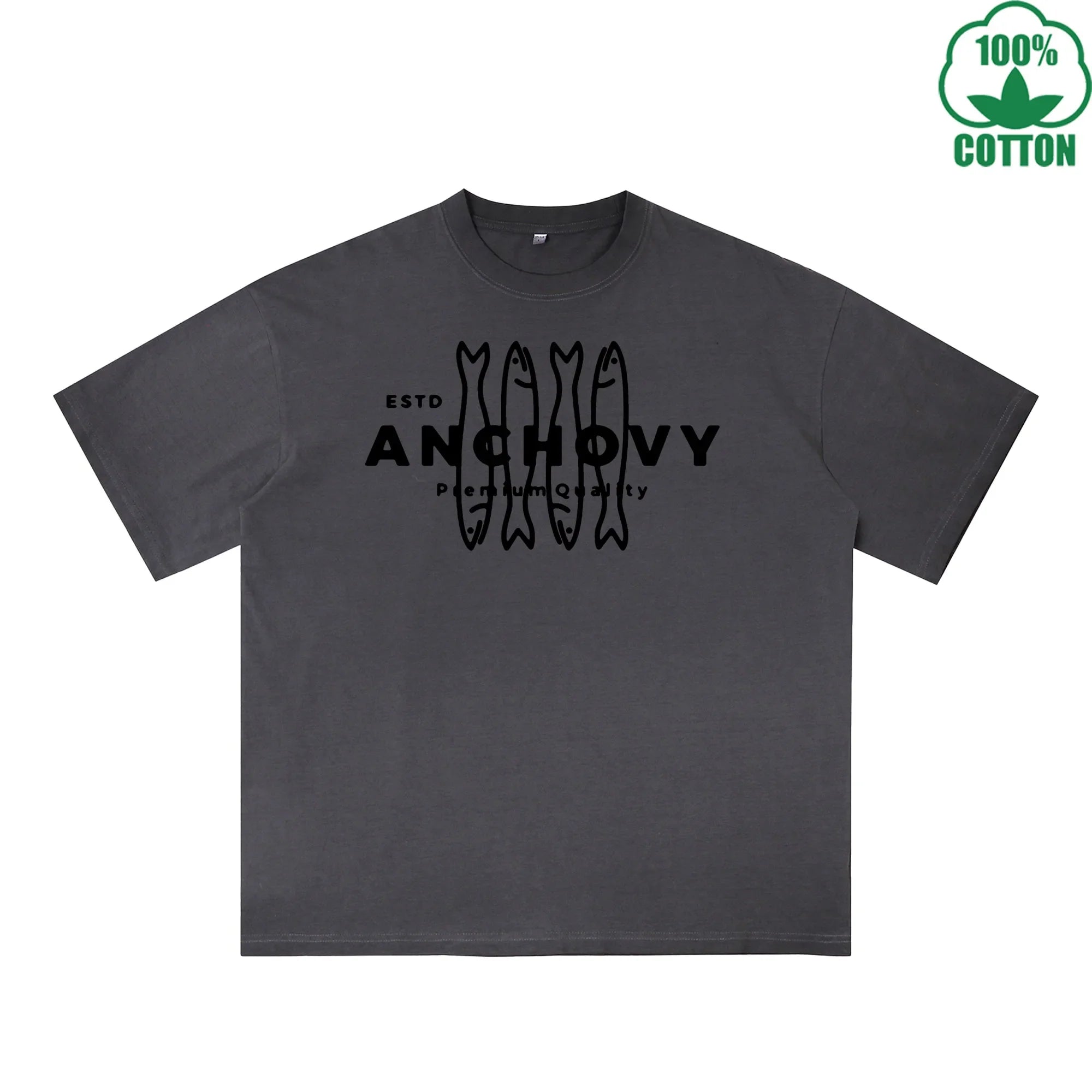 BOGGO  Four Strips ANCHOVY Printed Dirty WashT-Shirt 230G Multicolor Loose Trendy Short Sleeves Fashionable 100%Cotton Top