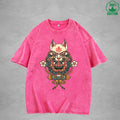 BOGGO  Demon MaskInterest Printed Washed T-Shirt 230G Multicolor Loose Trendy Fashionable 100%Cotton Short Sleeve Top