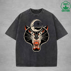 BOGGO  Black PantherInterest Printed Washed T-Shirt 230G Multicolor Loose Trendy Fashionable 100%Cotton Short Sleeve Top