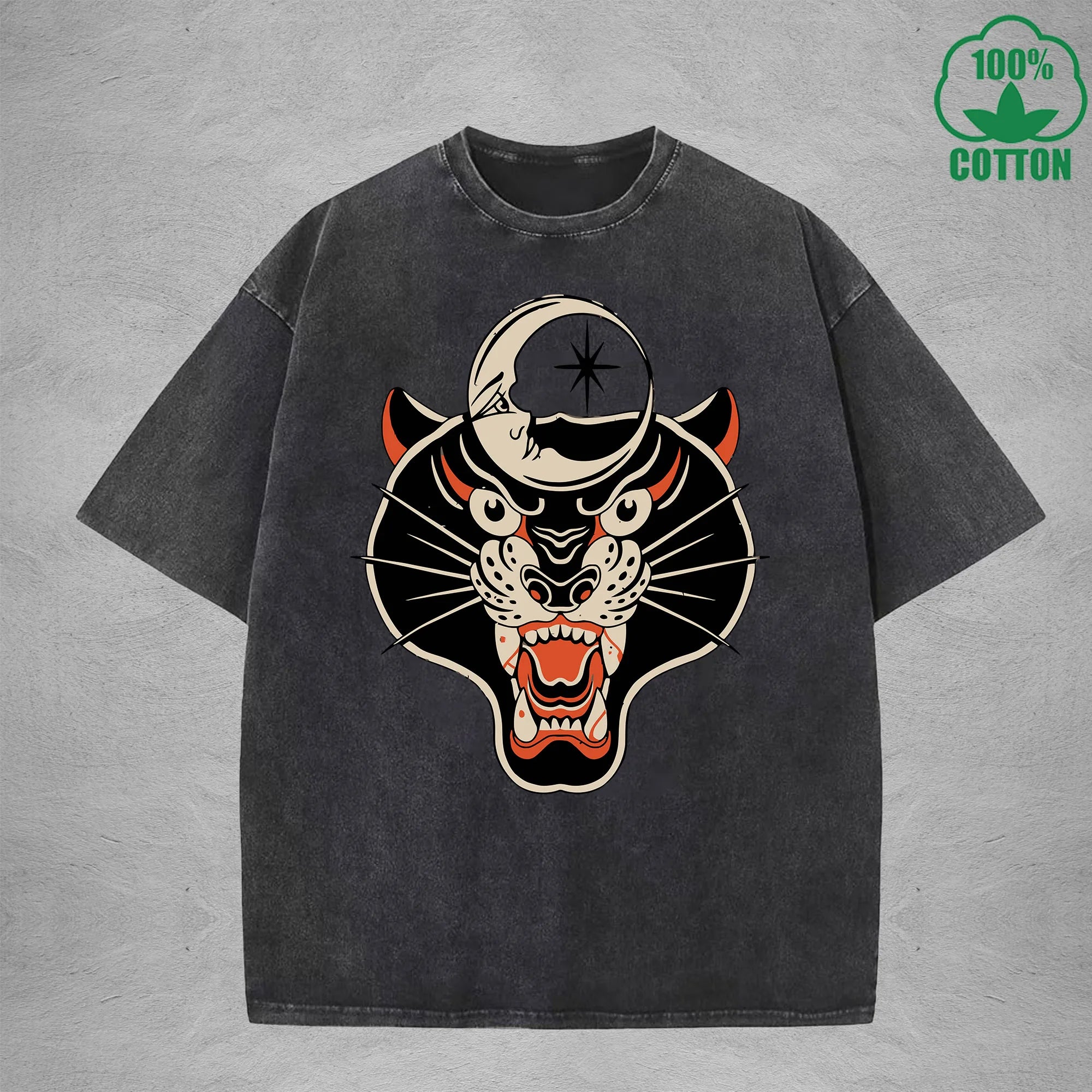 BOGGO  Black PantherInterest Printed Washed T-Shirt 230G Multicolor Loose Trendy Fashionable 100%Cotton Short Sleeve Top