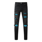 BOGGO Streetwear Men Jeans Fashion Trend American High Street Retro wash Low Rise Elastic Skinny Pleated Ripped Denim Pants
