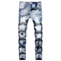 Hipster Guy Hip Hop Street Style Embroidery Stretch Slim Straight Leg Jeans Guy