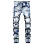 Hipster Guy Hip Hop Street Style Embroidery Stretch Slim Straight Leg Jeans Guy