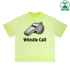 BOGGO  Whistle Call Printed Dirty Wash T-Shirt 230G Multicolor Loose Trendy Fashionable 100%Cotton Short Sleeve Top